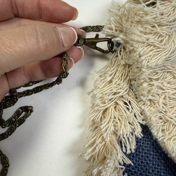 La Bellum Hillary Scott Jute Fringe Beaded Boho Envelope Crossbody Purse Bag Blu - Picture 10 of 11